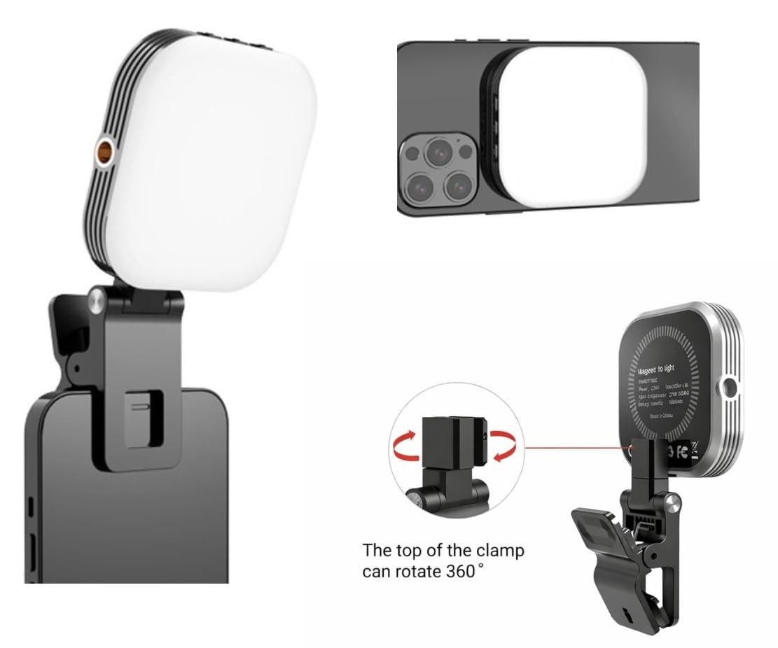 Magnetic LED Selfie Light, Phone Light Compatible with Phones, Tablets, Laptops, Tripods, iPhone Magsafe, 360° Magnetic LED Fill Light