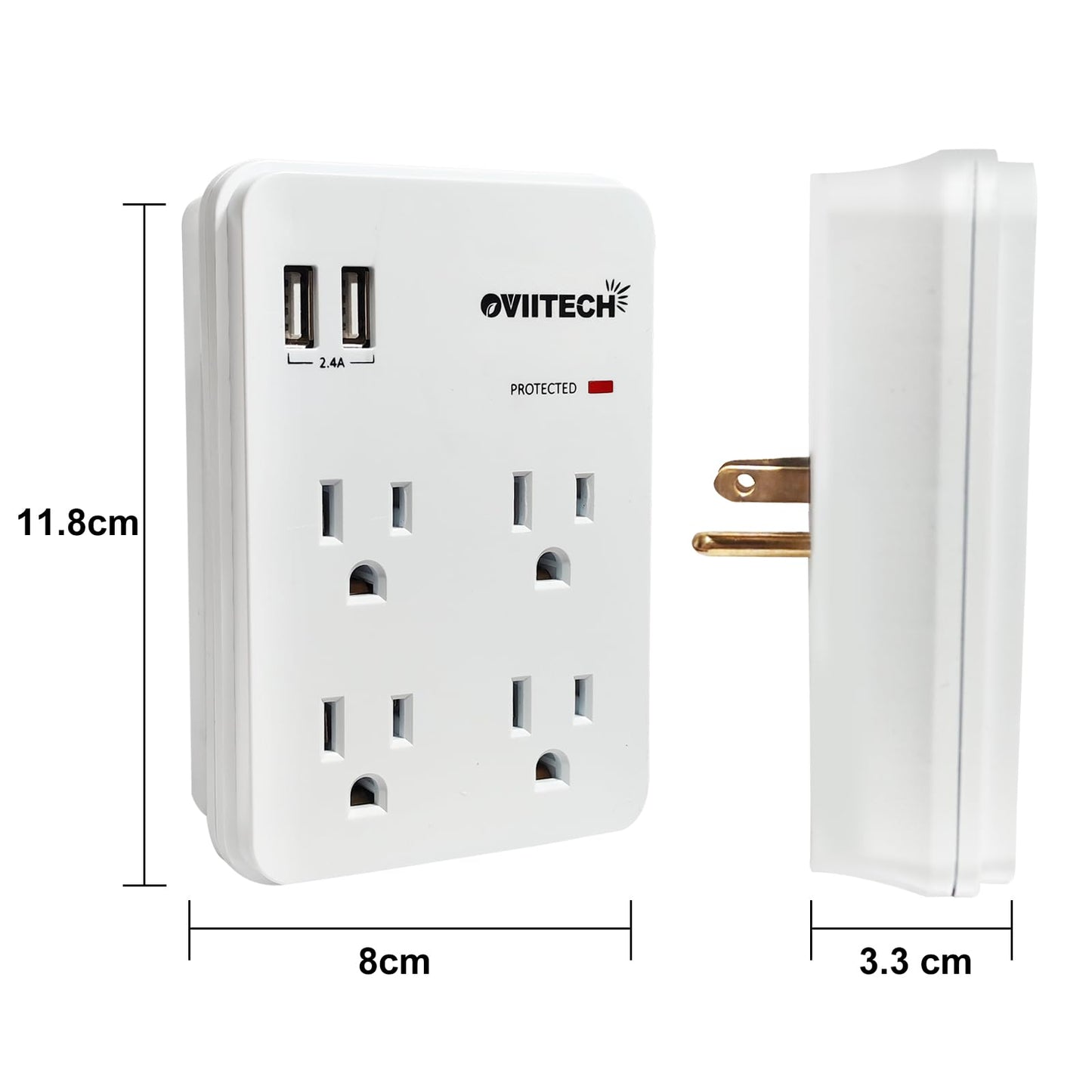 Oviitech Multi-Functional Wall Mount Outlet,Surge Protector,OviiTech 4-Outlet with USB 2.4A Charging Ports Socket Outlets Adapter,1875 W,750