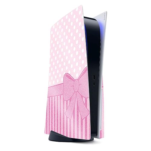 MightySkins Glossy Glitter Gaming Skin for PS5 / Playstation 5 - Pink Present | Durable High-Gloss Glitter Finish | Easy to Apply and Change Style |