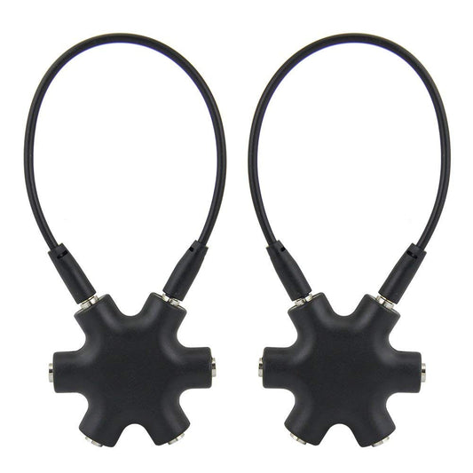 JOYISEN 2PCS Multi Headphone Splitter 3.5mm Headphone Audio Jack Splitter 1 Male to 5 Port Female Earphone Headset Adapter (Black)