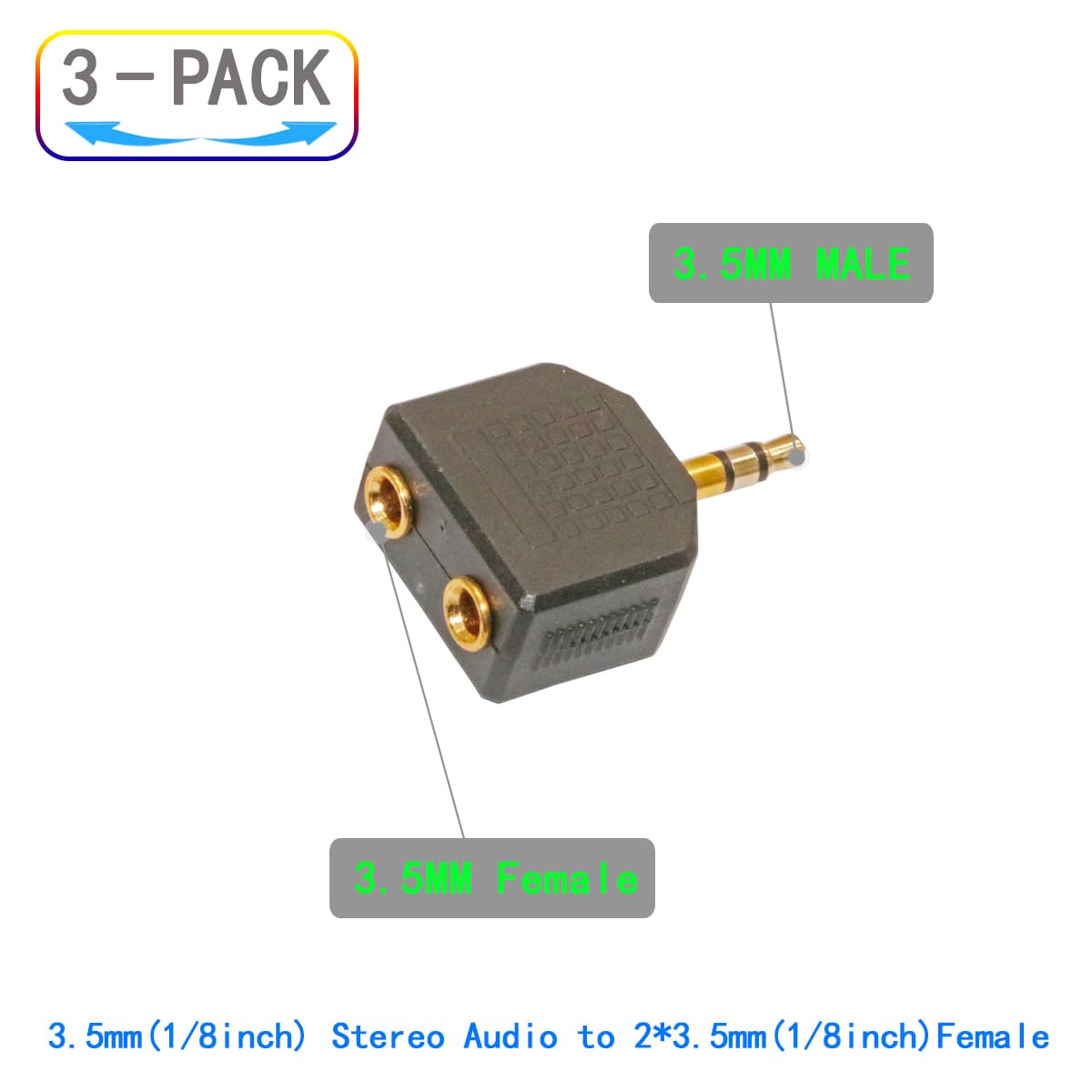 ZJKJHJY 3.5mm Audio Splitter Adapter, 1/8 inch Male to 2X Female Y-Connector, 3-Pack