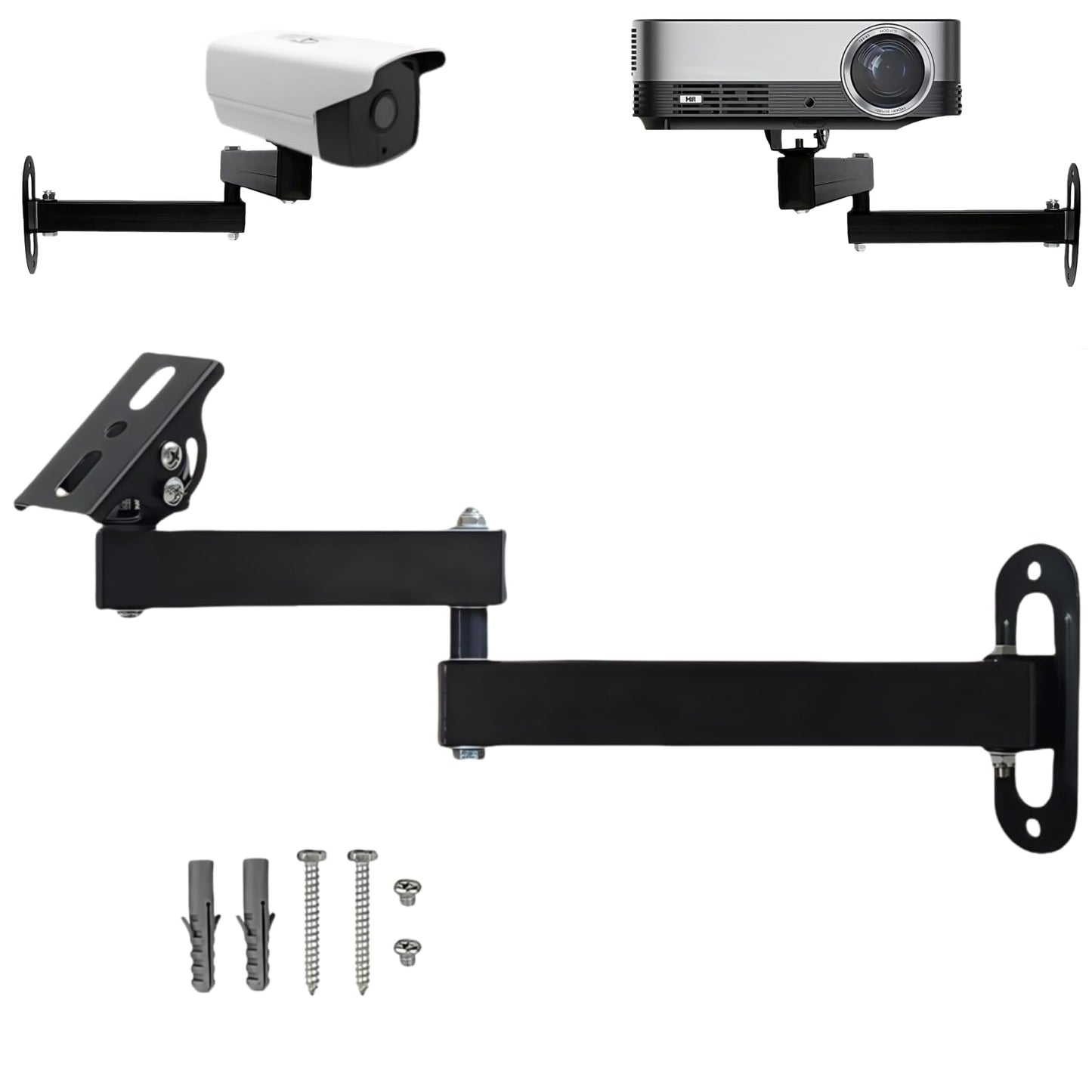 Long Arm Security Camera Bracket | 180° Rotatable Corner Mount |Metal Wall Mount for CCTV Surveillance Camera| Black Spray Paint Finish (5.9"+7.87"