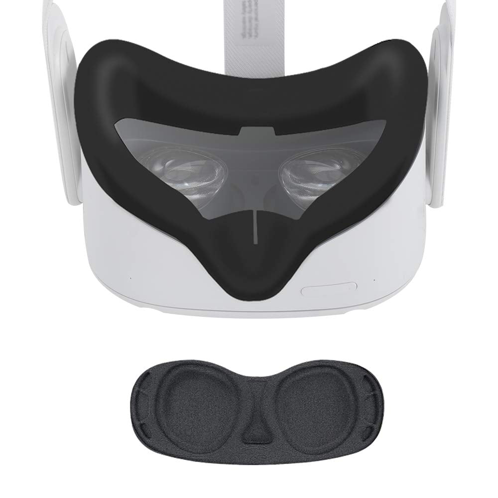 Oculus Quest 2 Face Silicone Cover, VR Face Cushion Mask with Lens Protect Pad Accessories Sweat Proof Lightproof Dust-Proof Anti Scratch (Black)