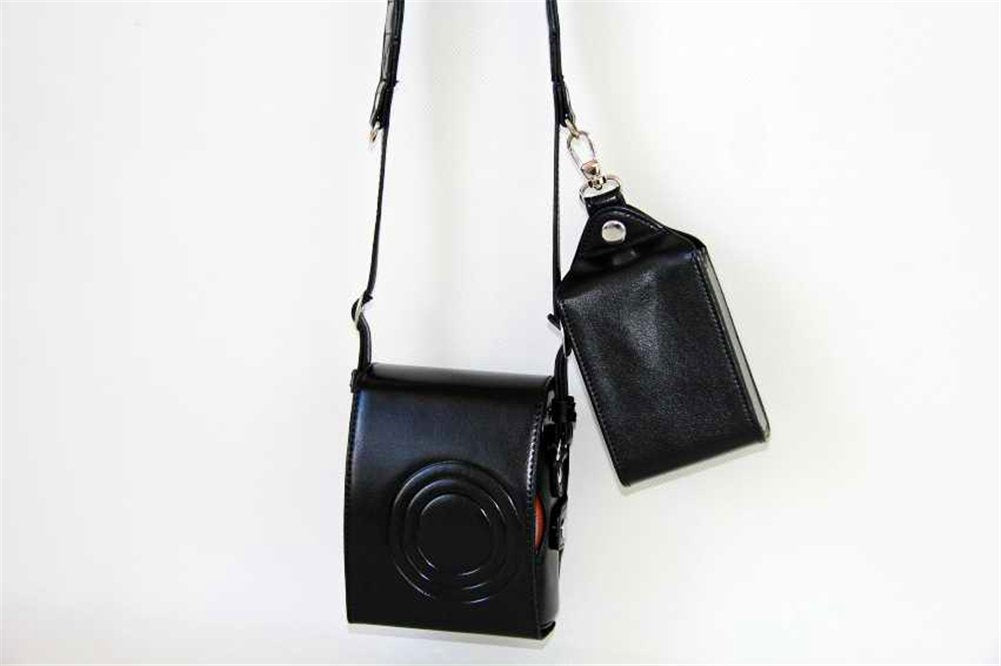 Fuji Mini 90 case, BolinUS Handmade PU Leather FullBody Camera Case Bag Cover for Fujifilm Instax Mini 90 with Neck Strap Battery Bag -Black