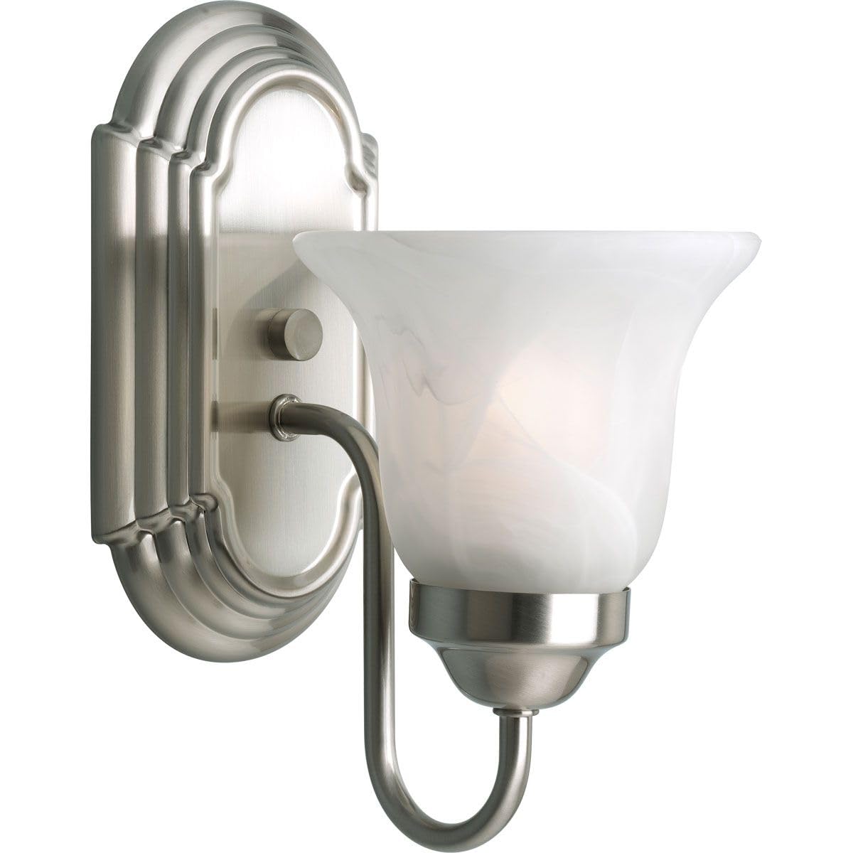 Progress Lighting 1 Light Bathroom Vanity Light, Modern Bath Lighting Fixture with White Glass Shade for Over the Mirror, Alabaster Glass Collection