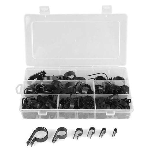 Plastic Clips Clamp, 200Pcs Cable Clamp R-Type Cable Clip Wire Clamp 3/16" 1/4" 3/8" 1/2" 3/4" 1" Nylon Mounting Cord Fastener Clips for Cable