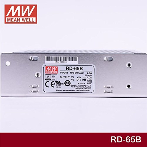 MEAN WELL RD-65B 24 V 2 A, 5 V 4 A, 68 WATT, AC-DC, Dual Output, Enclosed, Power Supply