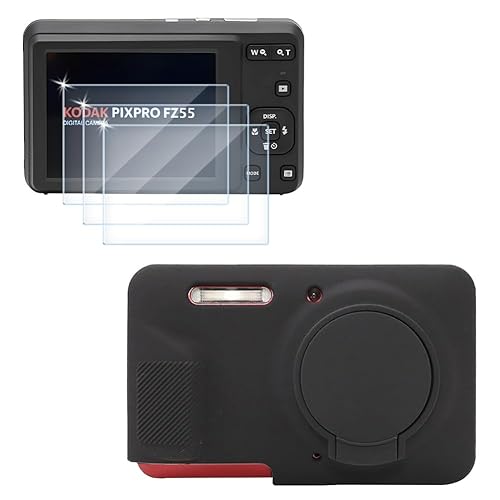 HUADU Screen Protector (3+1Pack) Compatible for Kodak PIXPRO FZ55 Digital Camera,Tempered Glass Film Anti-Scratch High Definition and Soft Silicone