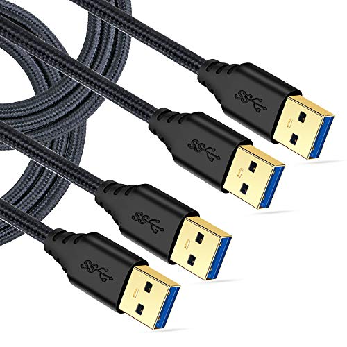 Besgoods USB 3.0 Cable Male to Male, 2-Pack Braided 6ft USB to USB Cable Type A Male Double End USB Cord Compatible Hard Drive Enclosures, DVD Player