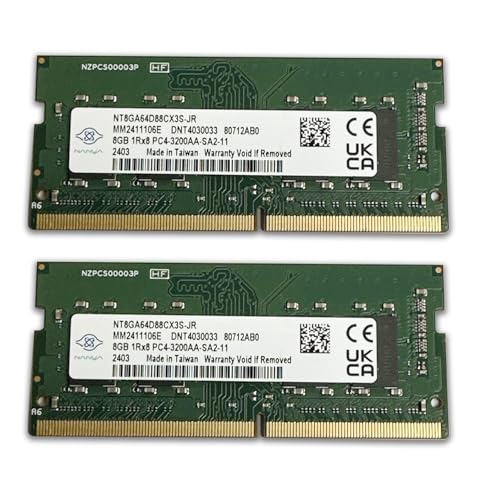 Galimu 16GB(8x2) Total PC4-25600 DDR4-3200MHZ SODIMM Notebook PC Ram PC4-3200AA NT8GA64D88CX3S-JR (CL22, Non-ECC, 260-Pin, Intel and AMD Compatible)