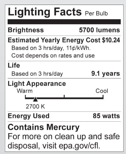 Satco S7391 85 Watt (350 Watt) 5700 Lumens Hi-Pro Spiral CFL Soft White 2700K Mogul Base 120 Volt Light Bulb