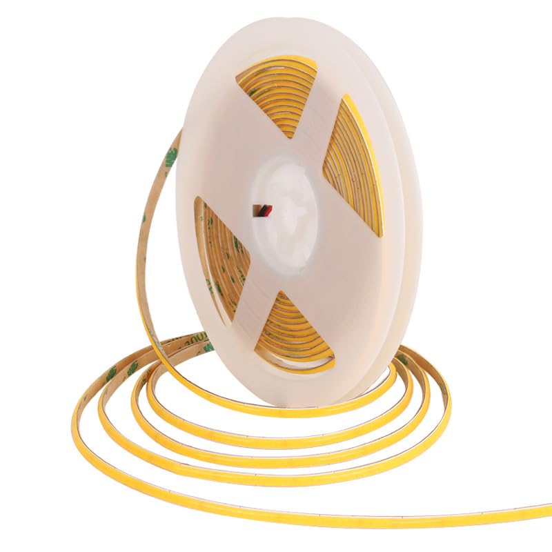 kumax 16.4Ft COB LED Strip Light, 12V/24V/5V, 3mm Width 400leds/m Super Bright Tap Light, High Density Light Strip, Flexible Dotless Design for Indoor