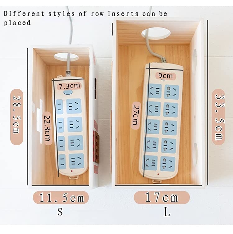 Large Cable Management Box, Wooden Cute Style Cord Organizer Box and Cover for TV Wires, Computer, Router, USB Hub and Under Desk Power Strip, Safe