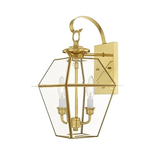 Livex Lighting 2281-02 Outdoor Wall Lantern with Clear Beveled Glass Shades, Polished Brass