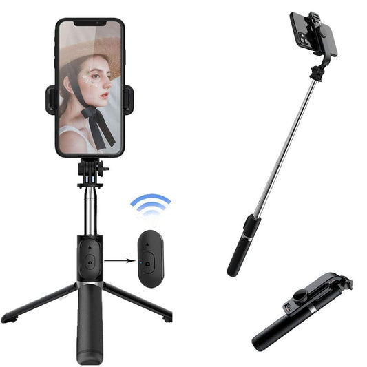 Enkarl Phone Tripod Stand & Selfie Stick Tripod, All in One Cell Phone Tripod, Cellphone Tripod with Wireless Remote and Phone Holder, Portable