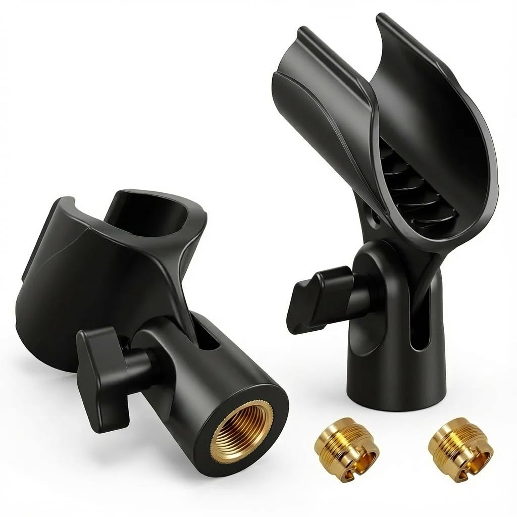 Mictop Upgraded Adjustable Microphone Clip, Universal Mic Clip Holder for Mic Stand, Compatible with Dynamic Microphone, Come with 5/8" to 3/8" Screw
