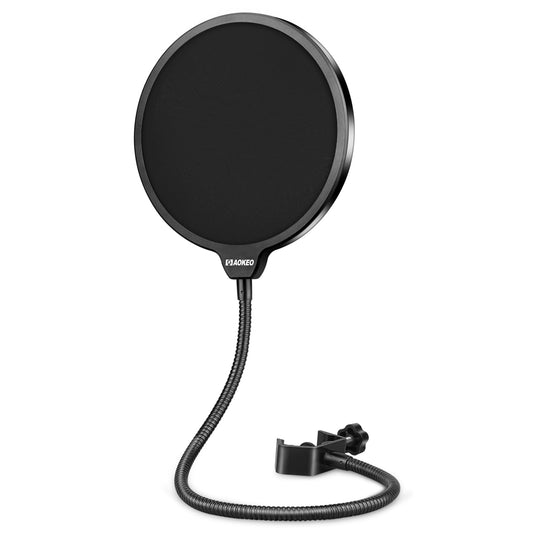 Aokeo Professional Microphone Pop Filter Mask Shield For Blue Yeti and Any Other Microphone,Mic Dual Layered Wind Pop Screen With Flexible 360°