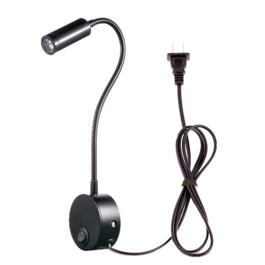WeFoonLo 3W Wall Mounted Reading Light Flexible Gooseneck LED Sconce Lamp with Plug & Switch for Bedroom, Office, Workbench, Studio (01 Black Warm)
