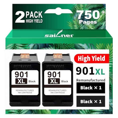 SAILNER 901XL Black Ink Cartridges(2-Pack) Remanufactured Ink for HP 901 901XL Ink Cartridges Work for HP Officejet 4500 J4524 J4540 J4550 J4580 J4624