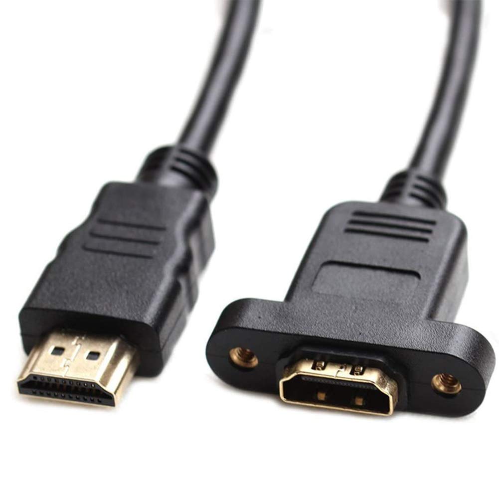 Bluwee HDMI Extension Cable High Speed HDMI Male to Female Extension Wire Cord HDMI Extender w/Screw Nut for Panel Mount - Gold Plated Plugs, Black