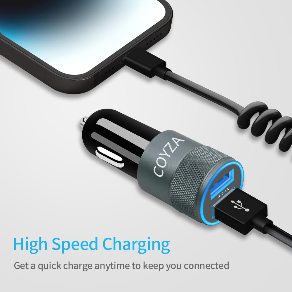 [MFi Certified] COYZA 4.8A Fast Car Charger Adapter, for iPhone 14/13/12/11/Pro Max/Pro/Mini/X/XS/XS MAX/XR/SE 2020/8 Plus/8/7 Plus/7/6s/6/5/SE, Dual