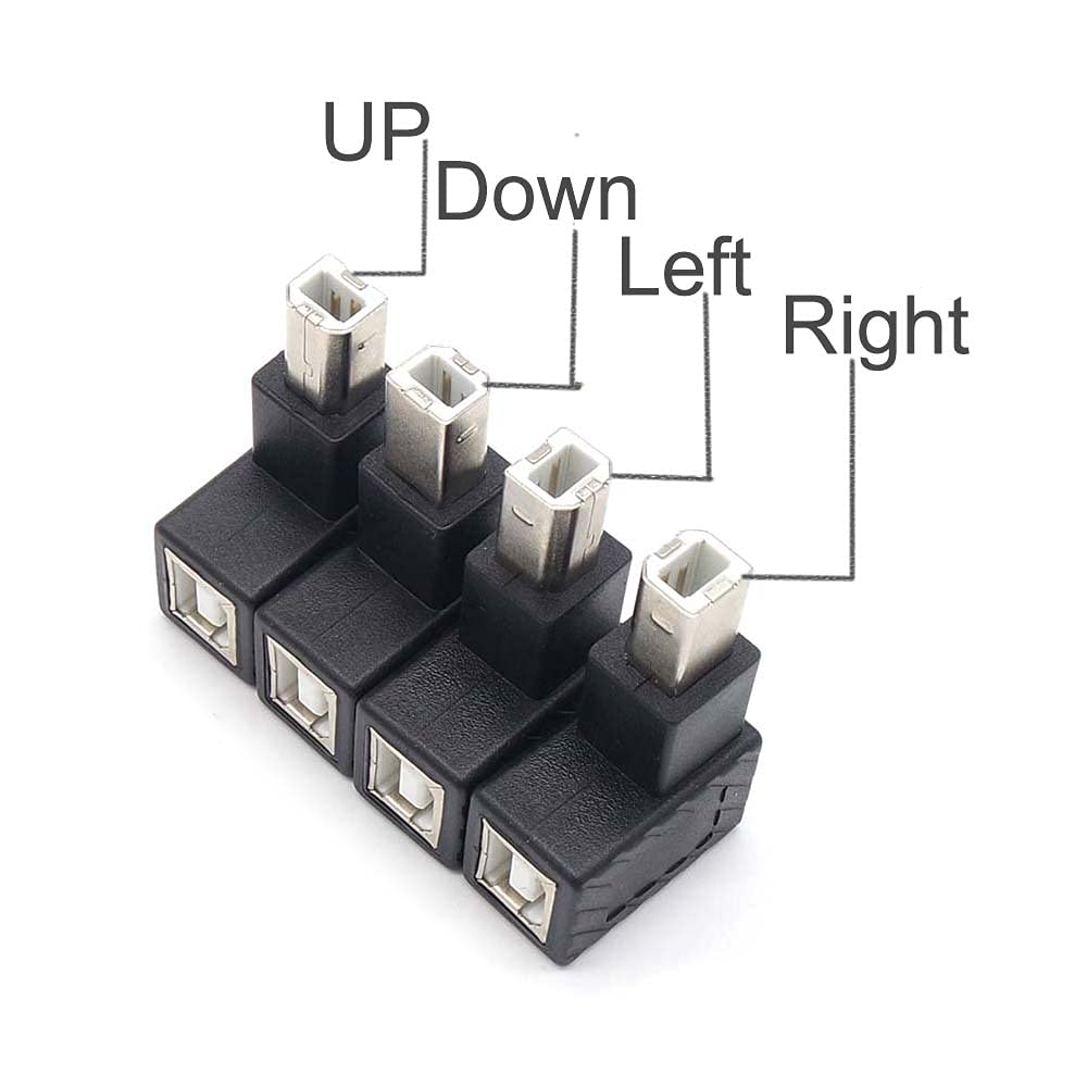 USB 2.0 Type-B Printer Adapter, 4Pack 90 Degrees USB 2.0 B Male to Type-B Female Printer Extension Adapter for Printer, Scanner, Hard Disk case HDD…