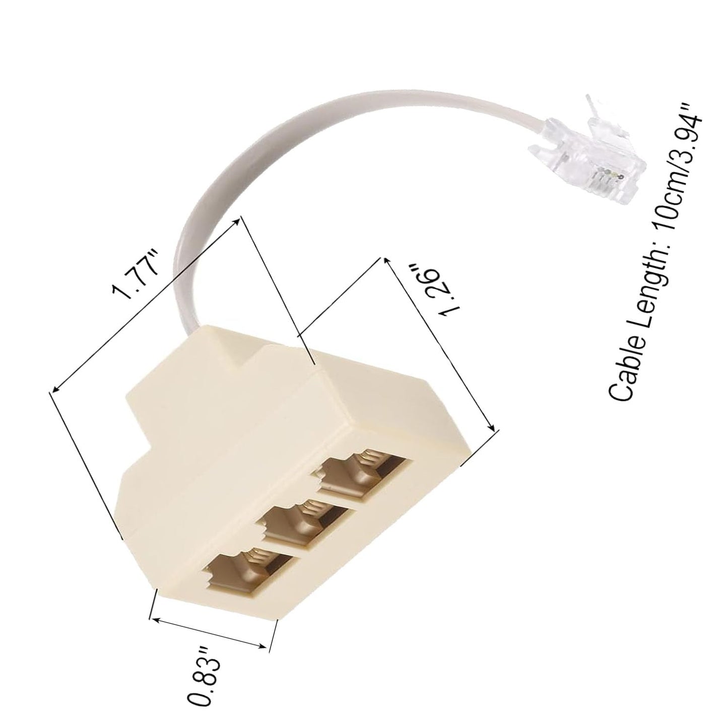 Sopepoyie 2Pcs 6P4C Male Phone Jack Splitter to 3 Female Way Socket Beige Adapter Telephone Line Splitter with Telephone Extension Cord