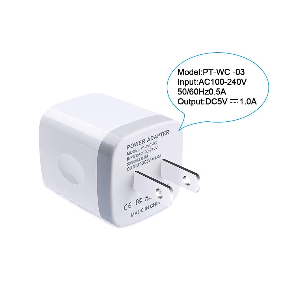 Jasdeia USB Wall Charger, CableLovers 1A/5V 3-Pack Travel USB Plug Charging Block Brick, Charger Power Adapter Cube Compatible Phone Xs/XS Max/X/8/7/6