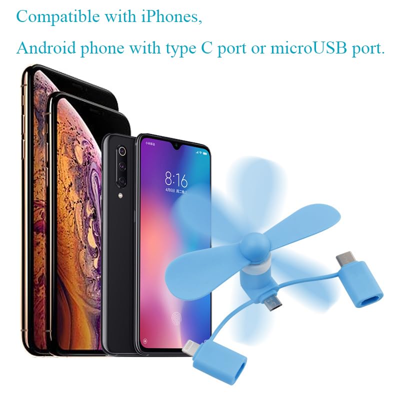 MIMIRACLE Mini Cellphone Fan 3-in-1 Portable Mobile Phone Fan Compatible with iPhone, Compatible with Android Smartphone, Cell Phone Summer