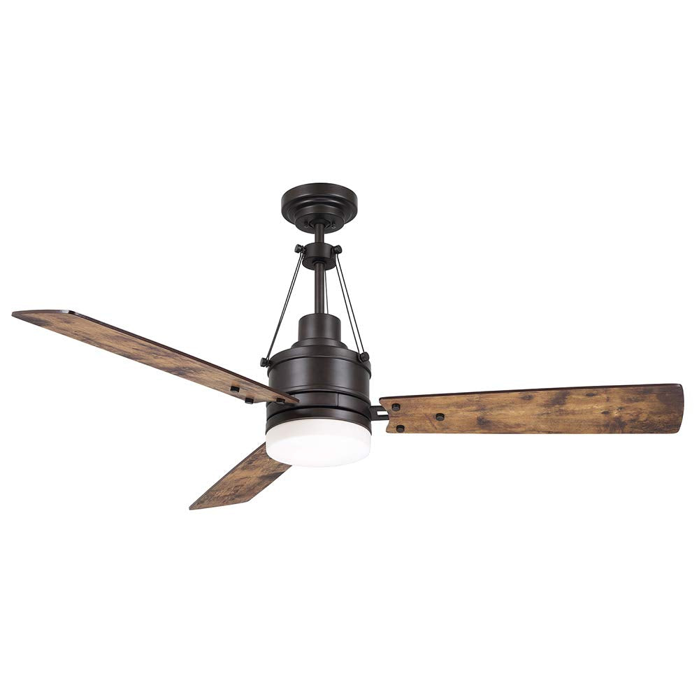 kathy ireland HOME Highpointe LED Ceiling Fan with Remote Control | Modern Industrial Lighting Fixture with 3 Blades, 2 Downrods, and Removable