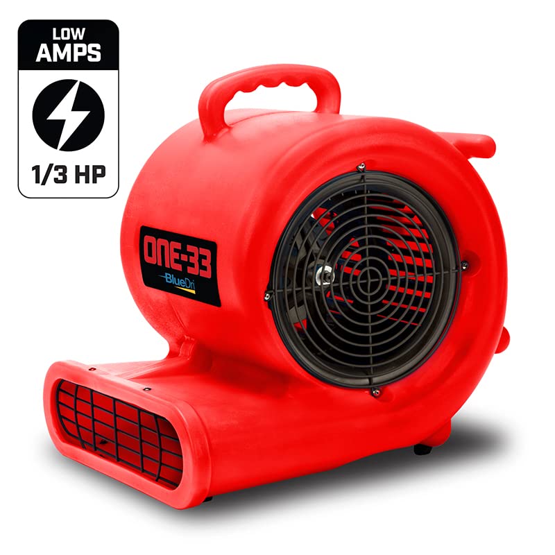 BlueDri One-33 Air Mover, 1/3 HP 2900 CFM Industrial Water Damage Flood Restoration Carpet and Floor Drying Blower Fan (Red)