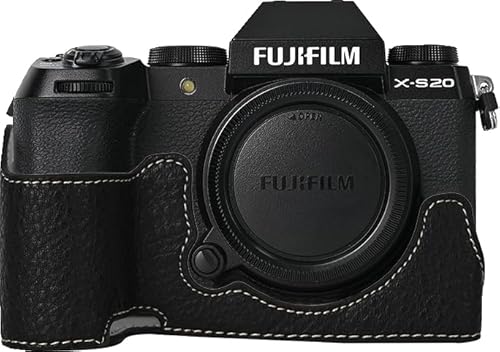 X-S20 Case, BMAOLLONGB Handmade PU Leather Half Camera Case Bag Cover Bottom Opening Version for Fujifilm X-S20 XS20 with Hand Strap (Black)
