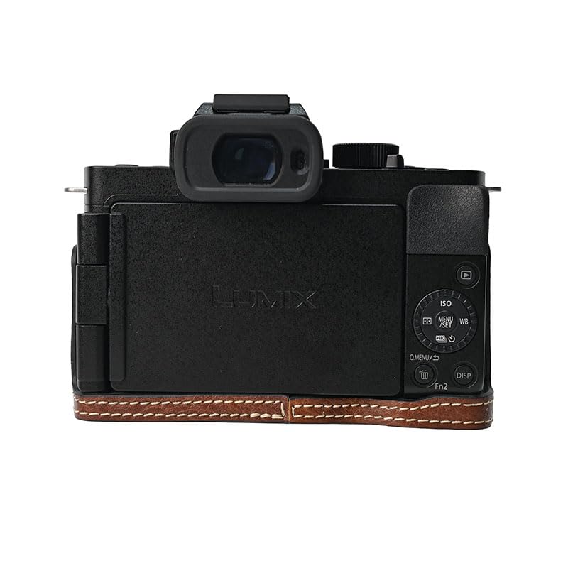 G100K Case, BMAOLLONGB Handmade PU Leather Half Camera Case Bag Cover Bottom Opening Version for Panasonic Lumix G100K with Neck Strap (Coffee)