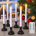 PChero LED Taper Candles with Remote Timers, 6 Pack Flameless Battery Operated Flickering Window Candles with Candlestick Holders for Thanksgiving