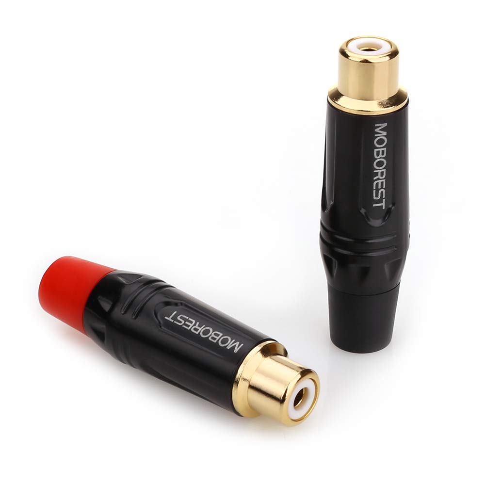 MOBOREST RCA Female Plug Adapter Audio Phono Gold Plated Solder 24K Gold Speaker Plugs RCA Jack Cable Connector Adapter (1 Black+ 1Red)