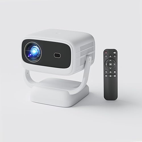 Portable WiFi Bluetooth Projector, 4K Support Smart Mini Projector with Rotatable Stand, 1080P FHD Home Cinema Projector for Movie Film, Work
