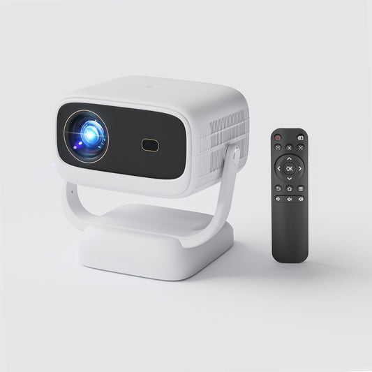 Portable WiFi Bluetooth Projector, 4K Support Smart Mini Projector with Rotatable Stand, 1080P FHD Home Cinema Projector for Movie Film, Work