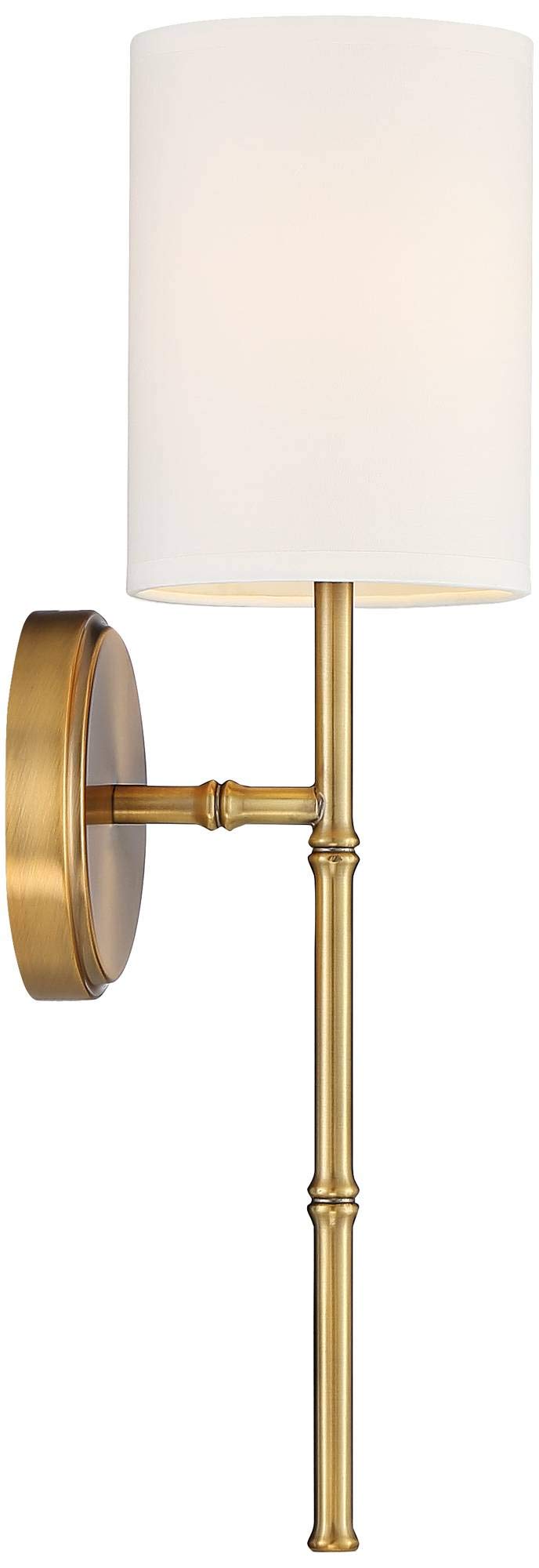 Regency Hill Abigale Modern Luxury Wall Lamp Brass Gold Metal Hardwired 5" Wide Fixture White Fabric Cylinder Shade for Bedroom Bathroom Vanity