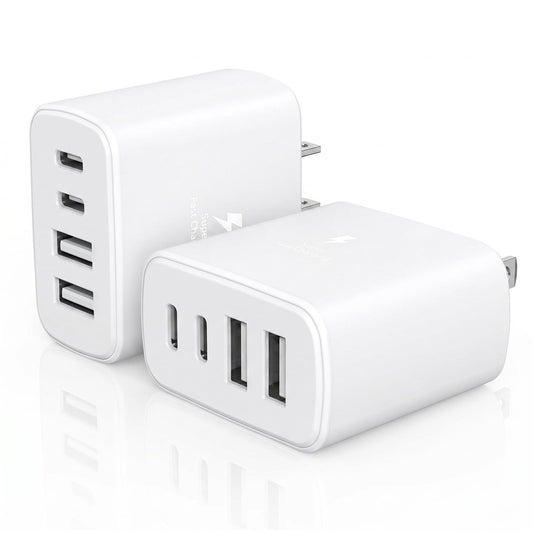 40W USB C Charger Block,4-Port Type C Charger Fast Charging Blocks Cube Power Adapter USBC Wall Plug+QC 3.0 USB A Multiport Charging Brick Box