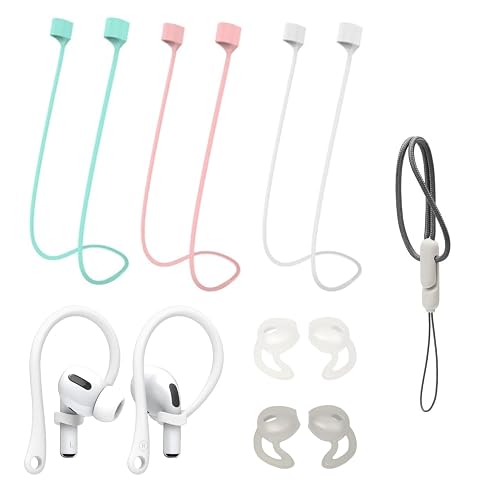 SJHJYYDDP Magnetic Anti-Lost Shoulder Strap for AirPods, Neck Cord for Headphones, Silicone Ear Hooks & Ear Caps, Compatible with AirPods 1st/2nd/3rd