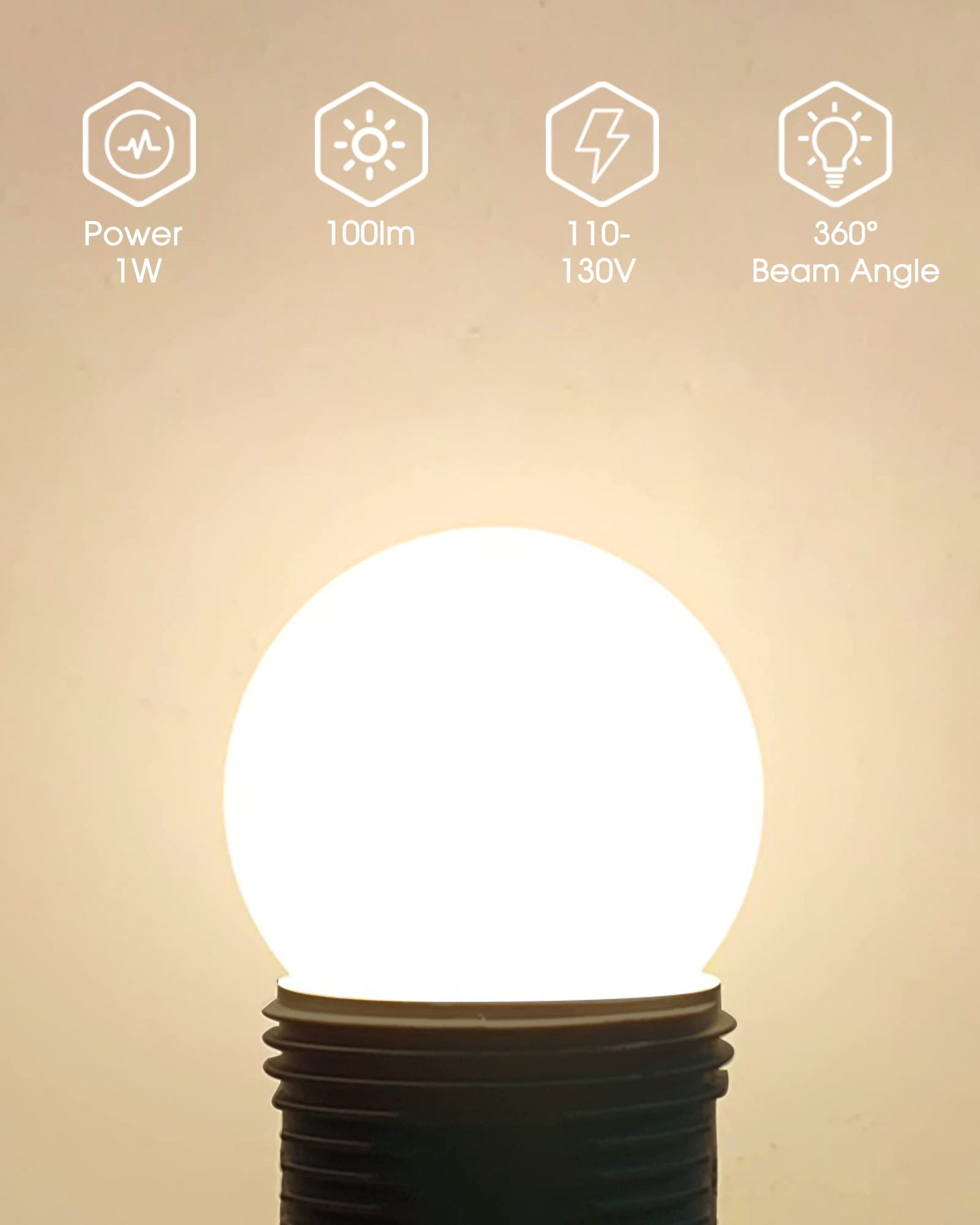 Baczao G14 LED Low Watt Light Bulbs, 15W Equivalent Small Globe Light Bulbs, 1W Soft White 3000K Small Night Light Bulbs for String Lights, Window
