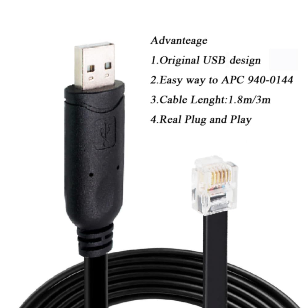 Feanteek APC Serial Cable 940-0144b USB to RJ12 Console Cable for APC Meter and Switch PDU AP78xx,AP79xx,AP86xx,AP88xx,AP89xx(6FT/1.8M)