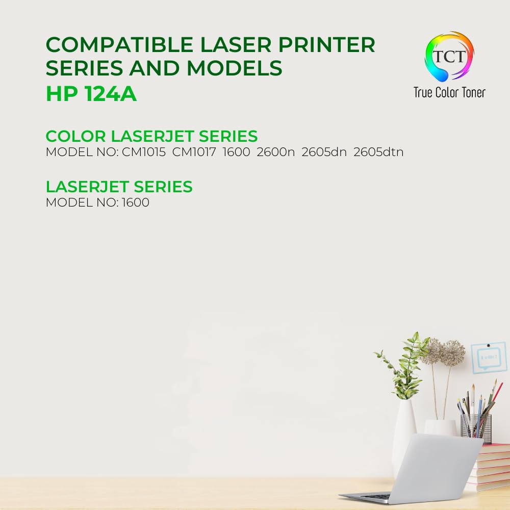 TCT 124A Cyan Toner Cartridge - Compatible Replacement for HP 124A Q6001A Works with HP Color LaserJet 2600N 1600 2605N, CM1015 MFP CM1017 Printers