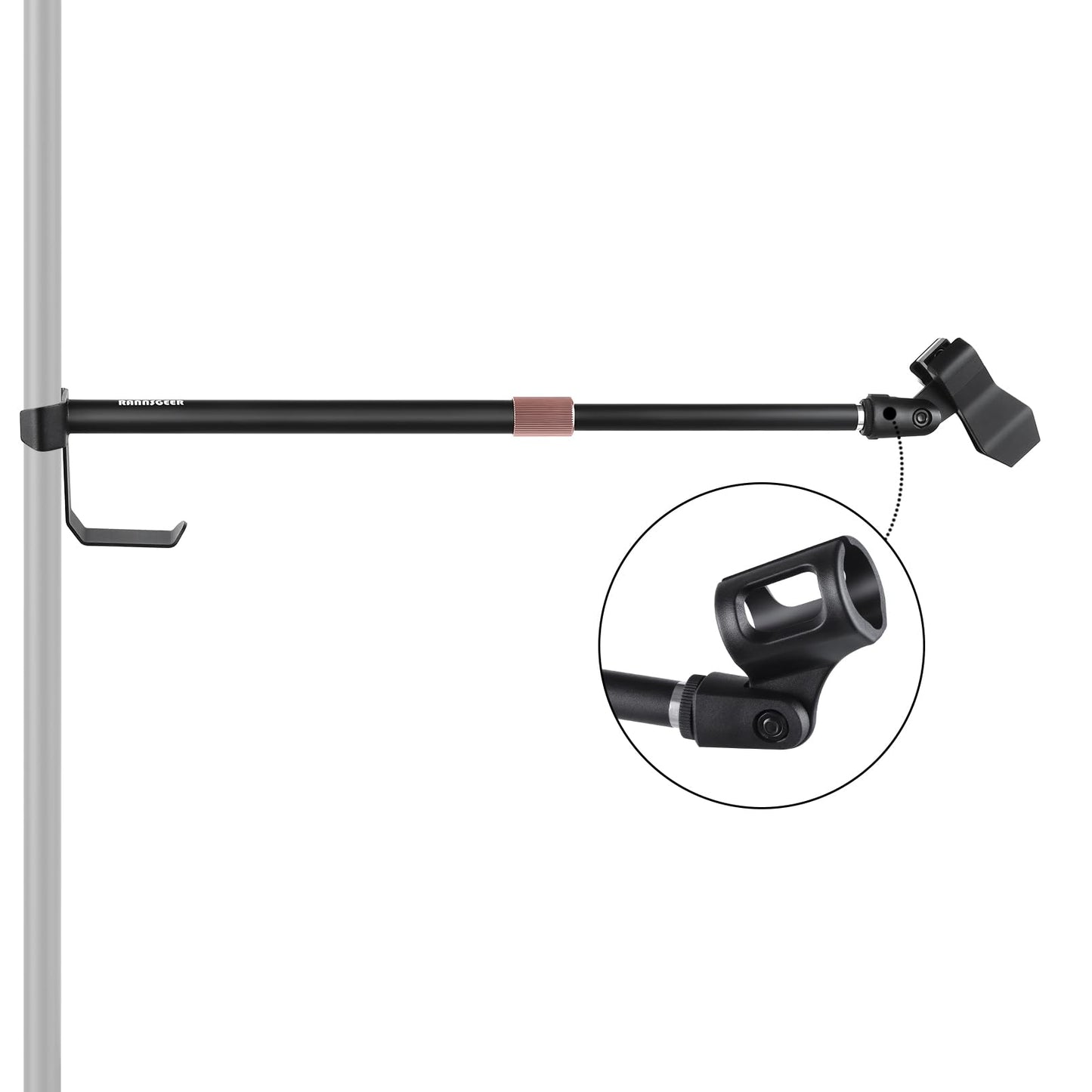 Rannsgeer Microphone Boom Arm Extension 11-18" Adjustable with 2 Mic Clips & Hanger - Universal Mic Stand Extension