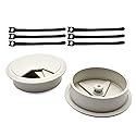3-1/8 Inch (80mm) Grey Wire Grommets and Cable Ties Kit ABS Plastic Desk Hole Cover Cord Organizer for Computer Desks Cabinet (2pcs Desk Grommets +