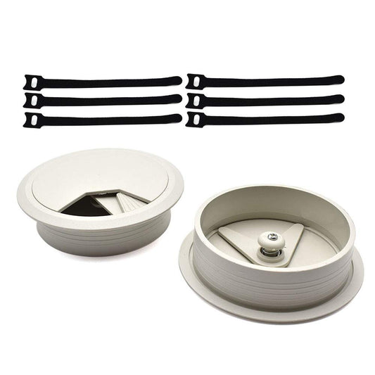 3-1/8 Inch (80mm) Grey Wire Grommets and Cable Ties Kit ABS Plastic Desk Hole Cover Cord Organizer for Computer Desks Cabinet (2pcs Desk Grommets +