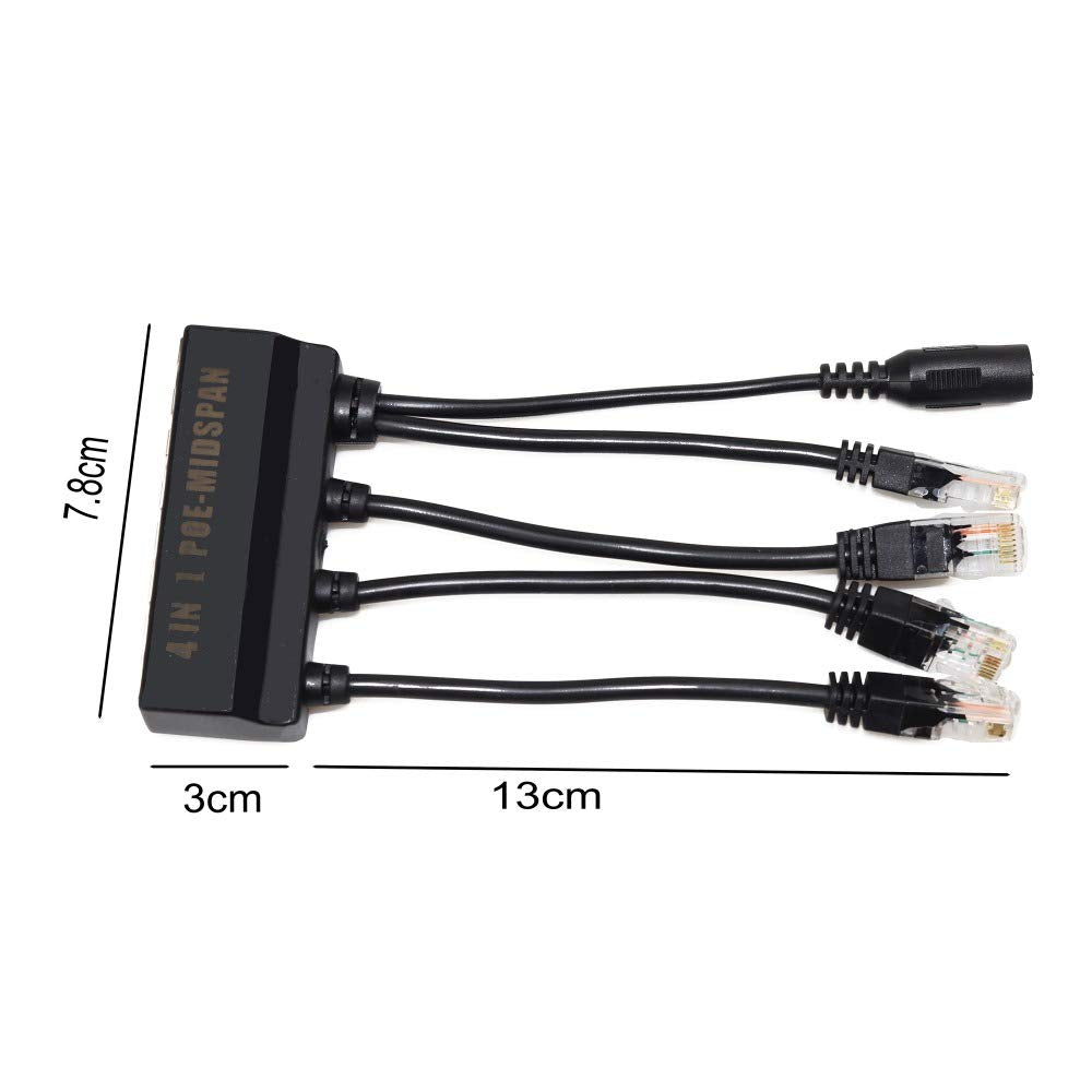 EB-LINK 2 Pcs 4 in 1 Power Over Ethernet RJ45 Midspan Splitter Switch 10/100mbps IEEE802.3at/af Adapter 2A IP Camera 4 Port PoE Splitter