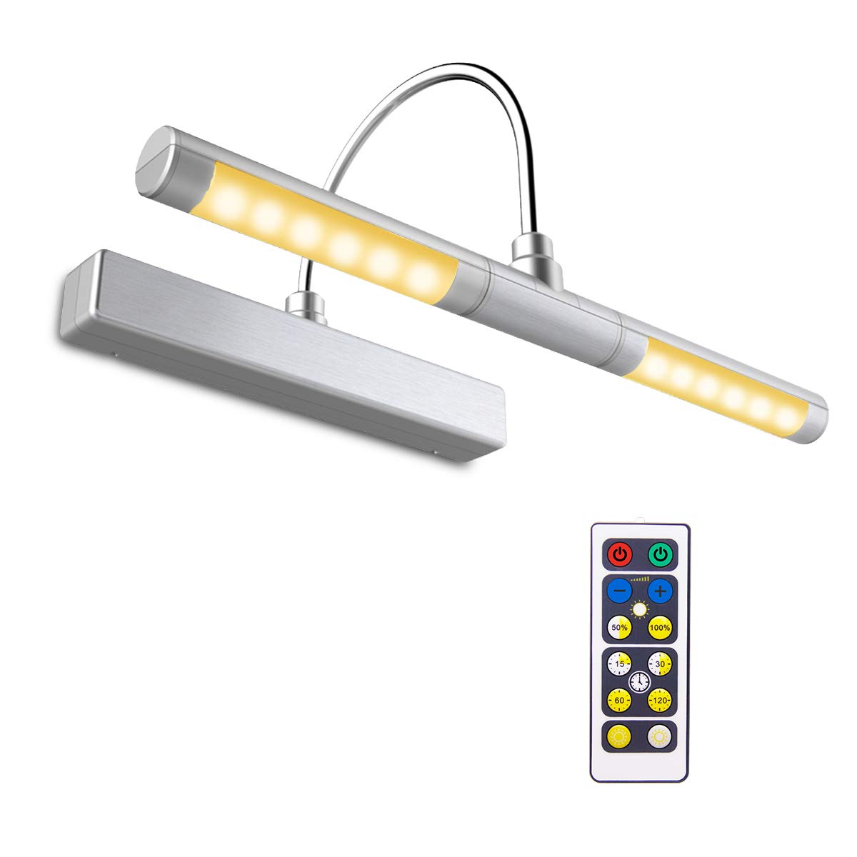 BIGLIGHT Wireless Battery Operated LED Picture Light with Remote, 13In Rotatable Light Head with 3 Lighting Modes, Dimmable Display Lamp with Timer