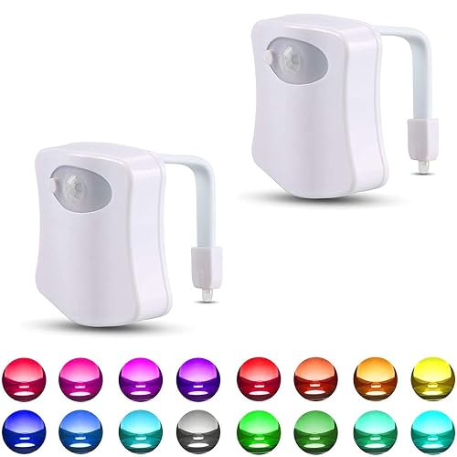 BSASHF 2-Pack Toilet Night Light, Motion-Activated LED Lamp with UV Light, 16-Color Changing, Tap-Activated, Smart Night Light for Bathroom Toilet
