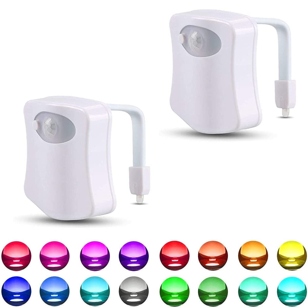 BSASHF 2-Pack Toilet Night Light, Motion-Activated LED Lamp with UV Light, 16-Color Changing, Tap-Activated, Smart Night Light for Bathroom Toilet